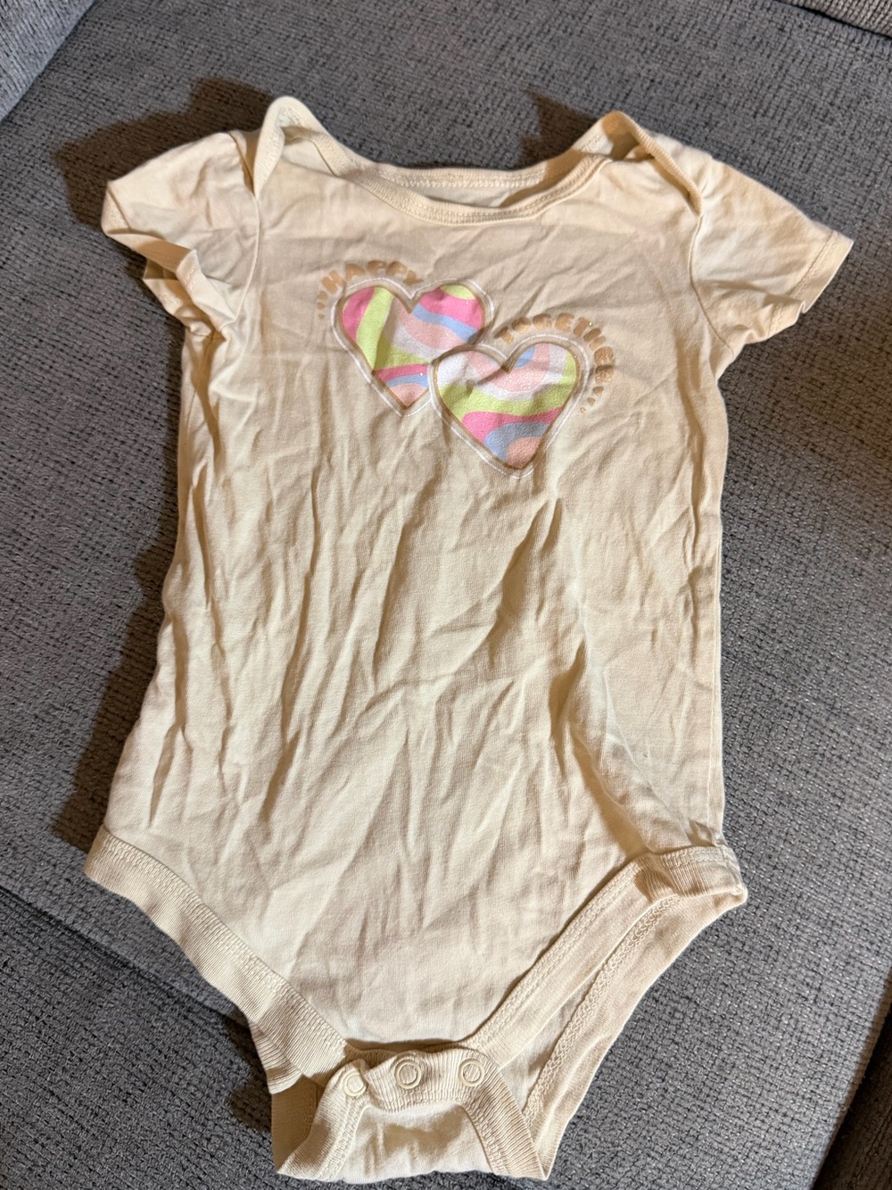 George Cream One-Piece Bodysuit with Striped Heart Appliqué